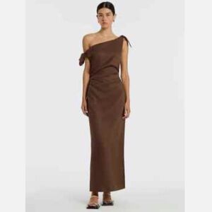 NWT Sir the Label Bettina Dress SIZE 4 brown off the shoulder linen maxi